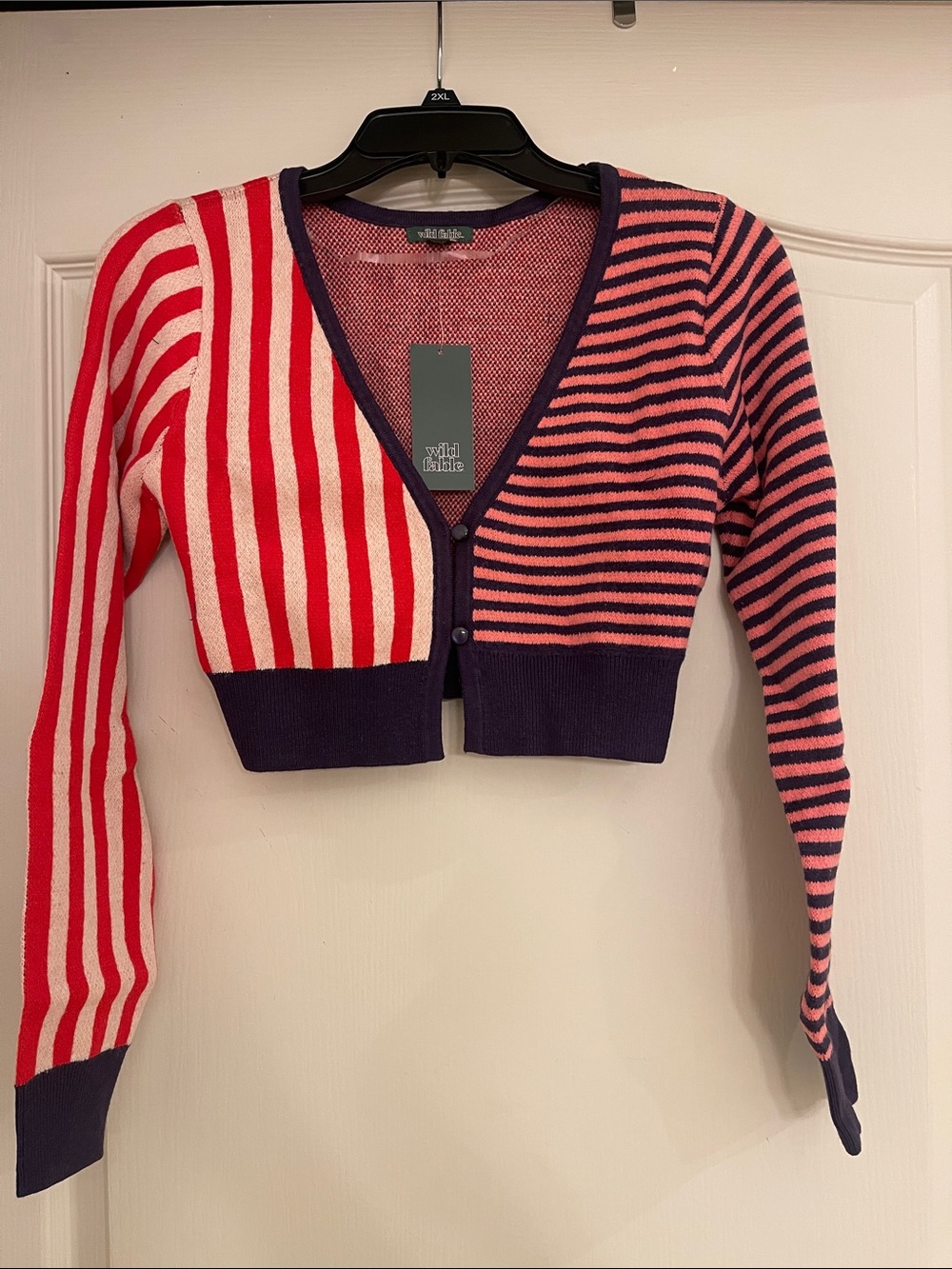 wild fable Cropped Striped Button-Front Cardigan - Red, Pink & Navy